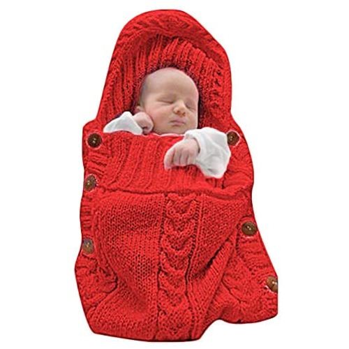 XMWEALTHY Newborn Baby Wrap Swaddle Blanket Knit Sleeping Bag Sleep Sack Stroller Wrap for Baby(Red) (0-6 Month)