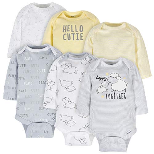 Gerber Unisex Baby 6 Pack Long-sleeve Onesies Bodysuit And Toddler T-Shirt Set, Sheep, 6-9 Months US