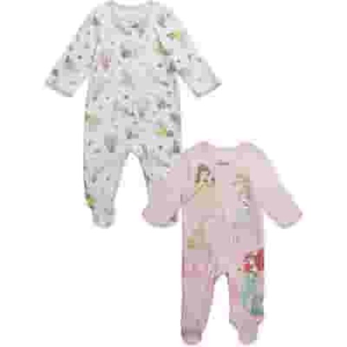 Disney Princess Belle Aurora Cinderella Newborn Baby Girls 2 Pack Zip Up Sleep N' Plays Newborn to Infant