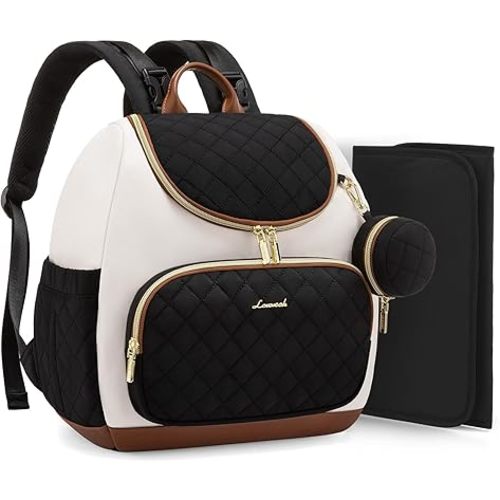 LOVEVOOK Small Diaper Bag Backpack, Waterproof Diaper Bags for Baby Girl Boy with Changing Pad, Stylish Baby Diaper Bag, Travel Diaper Bag for Mom Dad with Stroller Buckles,14 Inch