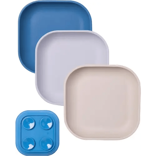 BABELIO Suction Plates for Baby and Toddler, 100% Food Grade Silicone, BPA Free, Dishwasher & Microwave Safe, with 4 Suction Cups, Stackable, 3 Pack