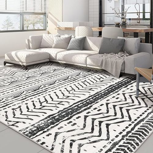 Black Rug for Living Room: 8x10 Washable Boho Large Neutral Soft Farmhouse Area Rugs Stain Resistant Modern Geometric Non Slip Indoor Floor Carpet for Bedroom Nursery Kids Playroom Office Dining Room