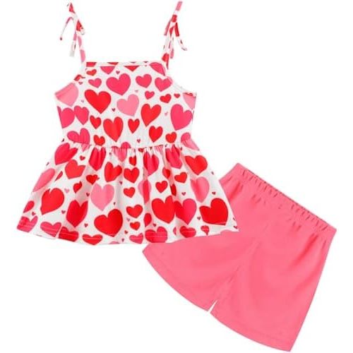 Toddler Girls Summer Clothes Outfits Bow Shoulder Sleeveless Sunflower Shirt Tops and Shorts 2 Piece Sets