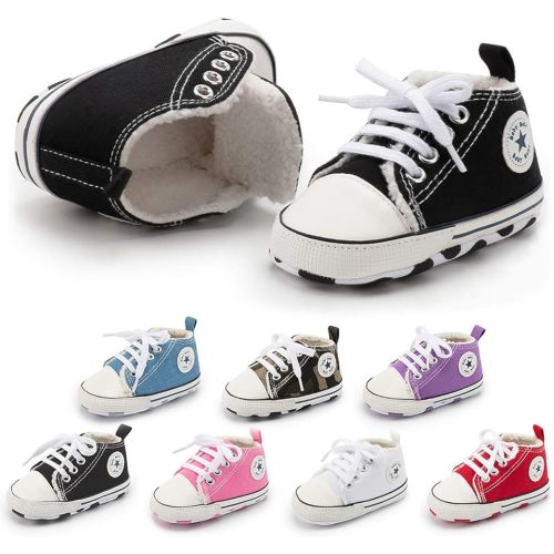 Meckior Baby Girls Boys Canvas Sneakers Soft Sole High-Top Ankle Infant First Walkers Crib Shoes