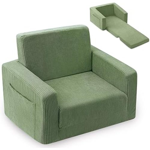 Kids Chair and Couch, 2-in-1 Fold-Out Kids Sofa, Soft Convertible Seating, Comfy Kids Chair for Boys and Girls,Green