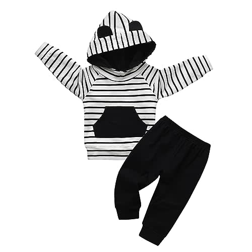 Rebey Toddler Infant Baby Boy Clothes Striped Long Sleeve Hoodie Tops Sweatsuit Pants Outfit Set