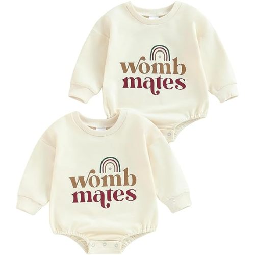 Baby Twins Matching Outfit Womb Mates Sweatshirt Romper Bodysuit Newborn Baby Girl Boy Clothes 0 3 6 12 18 Months