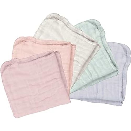 green sprouts Reusable Muslin Cloths made from Organic Cotton (5 pack) |Reusable Baby Wipes | without Formaldehyde or Azo Dyes | Multi-purpose, Pre-Washed, Machine Washable One Size, Rose Set, 5 pack