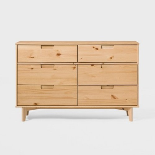 Mid-Century Modern Groove Wood 6 Drawer Dresser - Saracina Home, Color: Natural Pine