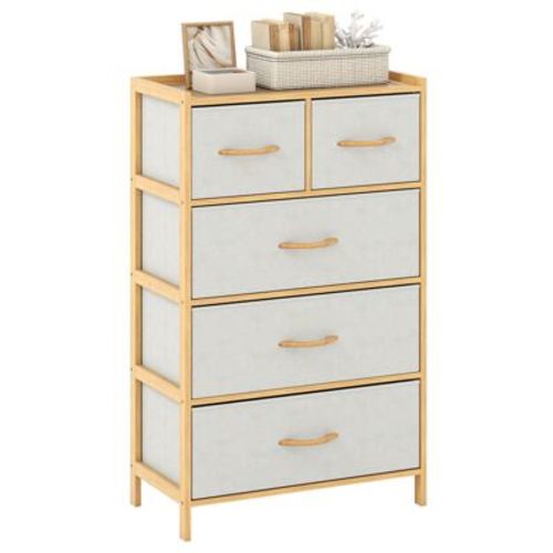 Costway 5-Drawer Bamboo Chest of Drawers Storage Organizer Unit for Entryway Living Room