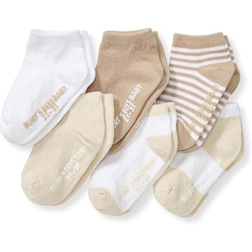 Burt's Bees Baby Unisex Baby Socks Ankle or Crew Height Made with Soft Organic Cotton, 6 Packs with Non-Slip Grips for Babies