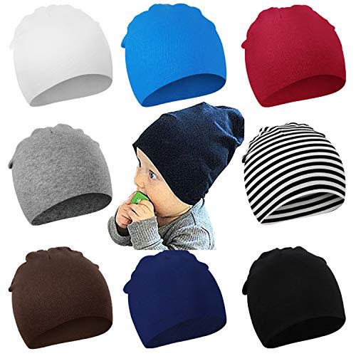 DRESHOW BQUBO 8 Pack Unisex Baby Beanie Hat Infant Toddler Kid Hats Baby Soft Cute Knit Cap Nursery Beanie