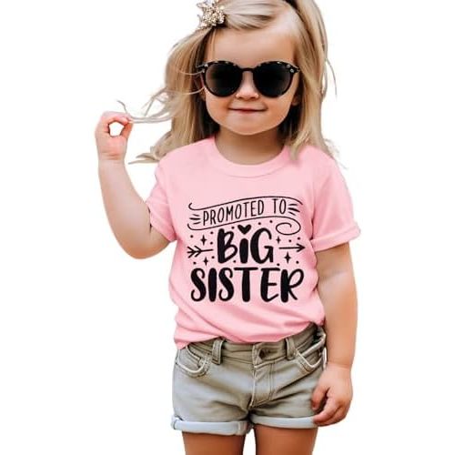 Promoted to Big Sister Shirts for Toddler Baby Girls Announcement T-Shirt Summer Short Sleeve Tees Big Sis Tops