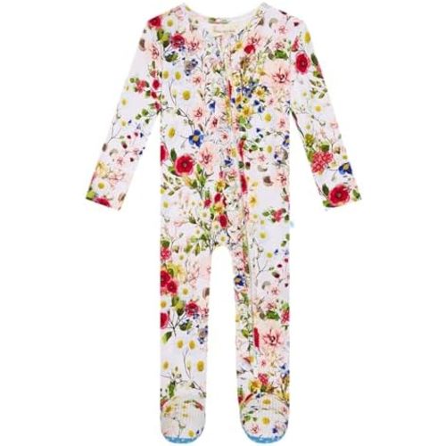 NEWBORN - Posh Peanut Footie Pajamas for Baby Girls – Sleepers in Viscose from Bamboo with 2-Way Zipper & Ruffle Trim