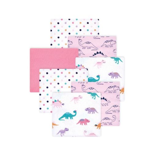 Little Treasure Hudson Baby Girls Cotton Poly Flannel Receiving Blankets Multipack, Pink Cuteasaurus, 30x30 Inches
