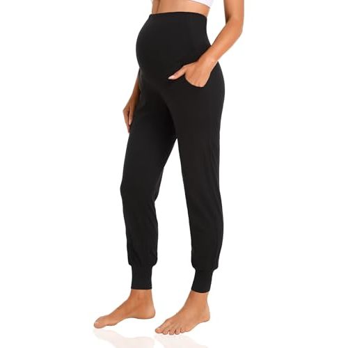 V VOCNI Women's Maternity Pants Maternity Activewear Jogger Track Cuff Sweatpants Over The Belly Stretchy Pregnancy Pants