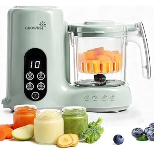 Grownsy Baby Food Maker with Steam Basket, One Step Baby Food Processor Steamer Puree Blender Grinder Mills Machine, Auto Cooking Grinding and Sterili-zing for Healthy Homemade Baby Food, Green
