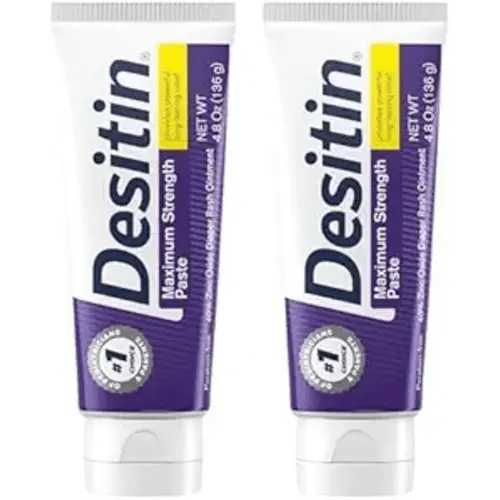 Desitin Maximum Strength Baby Diaper Rash Cream, 40% Zinc Oxide for Treatment, Relief & Prevention, Hypoallergenic, Phthalate- & Paraben-Free Paste, Protects Skin for 12 Hours, 4.8 oz (Pack of 2)