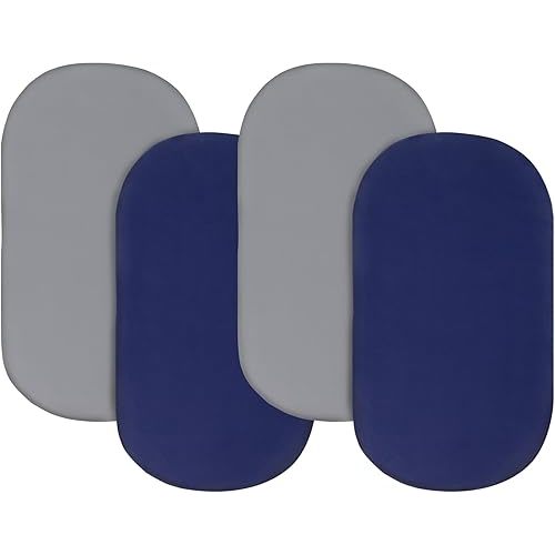 Bassinet Sheets for Baby Boy 4 Pack Fitted Bassinet Sheets Set, Universal Microfiber Soft Cradle Sheets for Oval Rectangle and Hourglass Bassinet Mattress, Grey and Navy