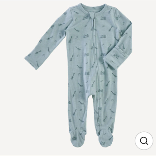 long sleeve two way zipper footie | blue smoke music | organic cotton slub 6-9m