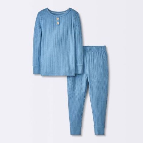 Toddler 2pc Solid Pointelle Snug Fit Pajama Set - Cloud Island™ Gray 18M: Henley Neck, Faux Fly, Jacquard Knit