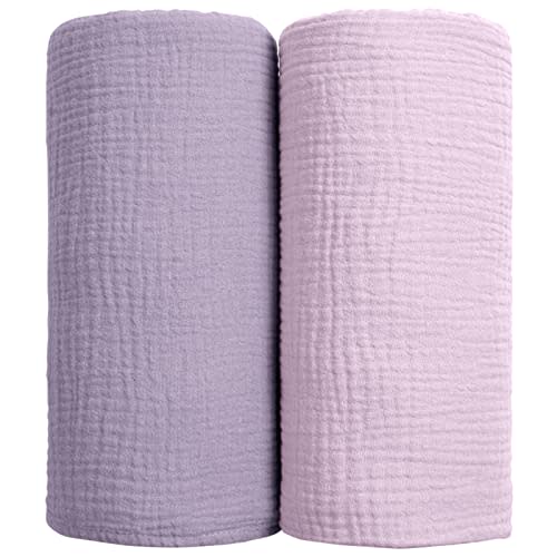 lulumoon Muslin Swaddle Blanket Baby - Cotton Swaddling Blanket Soft Baby Receiving Blanket Neutral 2Pack(Purple)