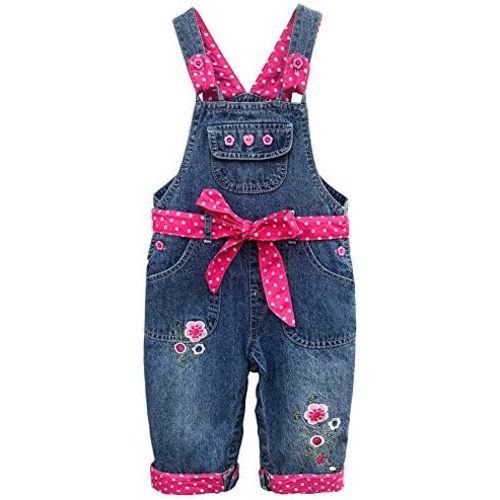 Peacolate 3months-3Years Baby Girls Denim Overalls Embroidery Bib Pants Jeans Jumpsuit