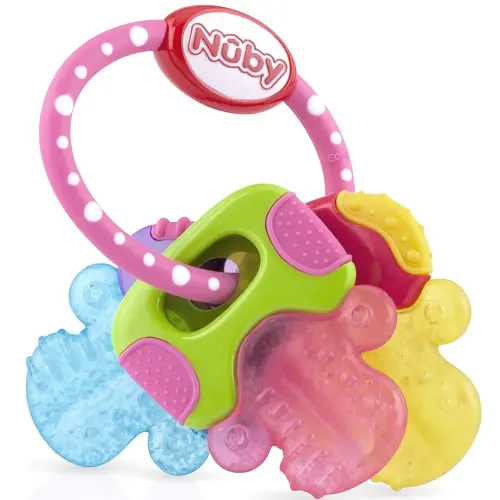 Nuby Ice Gel Teether Keys - Silicone Soothing Baby Teether Toys for Infants - Gentle for Sore Gums Colorful and Fun Toys - Safe and Durable Infant Baby Teething Toy - Pink