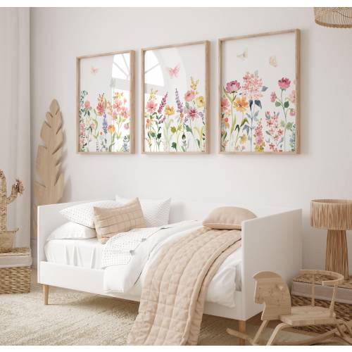 Wildflowers And Butterflies Nursery Decor Baby Girls Room Prints Set Of 3 Watercolor Floral Butterfly Wall Art Digital Download Artwork