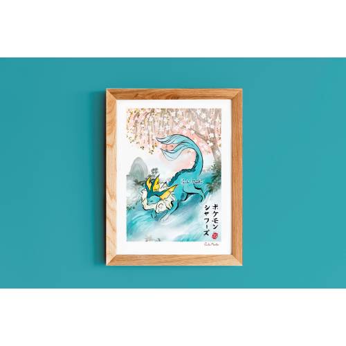 Aqua Tail Vaporeon Pokemon Print | Poster | Pokemon | Decor | Poster | Ukiyoe | Wall Art | Cherry Blossom | Anime | pkm | *FREE US SHIPPING*