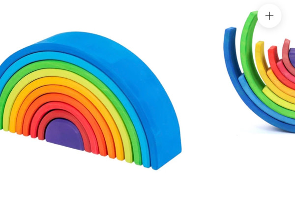 10 Pcs Stained Wooden Rainbow Stacking Puzzle Blocks In Sunset Color