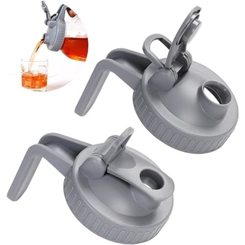 Wide Mouth Mason Jar Pour Spout Lid - 2 Pack Grey Airtight Pour Spout Lid with Handle, Turns your Mason Jar into Pitcher, BPA Free & Durable Flip Cap Lids Easy to Clean Fit for Canning Jars