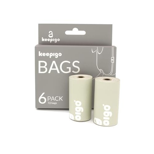 Keepigo, Compostable Disposable Diaper Bags Refills | 6 Rolls, 72 Leak-Proof, XL Biodegradable Baby Poop Bags | Eco-Friendly Diaper Trash Bags for Home, Travel, Pet Waste | Odor-Free,
