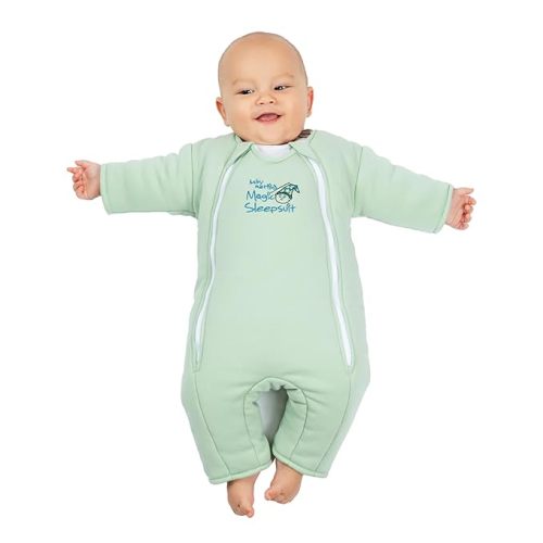 Baby Merlin's Magic Sleepsuit - 100% Cotton Baby Transition Swaddle Sleep Suit for Infants 6-9 Months - Baby Sleepsuit with Double Zipper for Easy Diaper Changes and Scooped Neckline - Sage Green