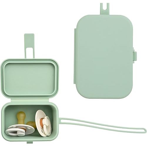 Baby's Aid Silicone Pacifier Case, No Open Slot with Patented Closure, Dishwasher Safe, Attaches to Diaper Bag or Stroller, Holds 2 Pacifiers, (Sage)