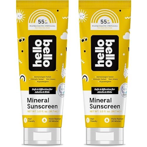 Mineral SPF 55 Sunscreen Lotion I Broad Spectrum UVA/UVB Protection, Water Resistant and Reef Friendly Sun Protection for Babies and Kids I 6 Fl Oz (2 Packs of 3oz)