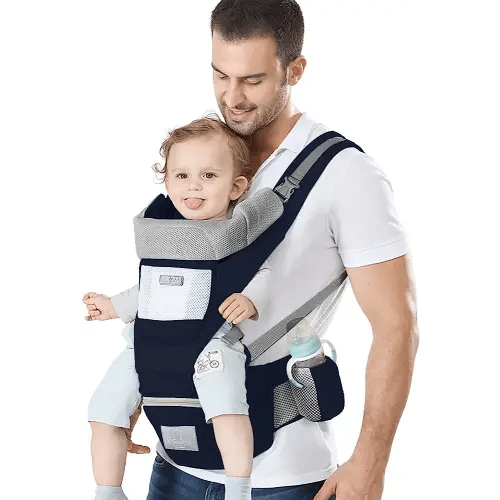 Baby Carrier Ergonomic Infant Carrier with Hip Seat Kangaroo Bag Soft Baby Carrier Newborn to Toddler 7-45lbs Front and Back Baby Holder Carrier for Men Dad Mom (Blue)