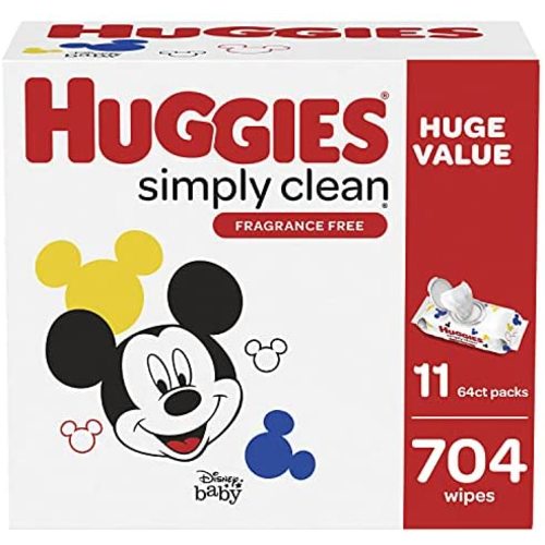 Baby Wipes, Unscented, Huggies Simply Clean Fragrance-Free Baby Diaper Wipes, 11 Flip Lid Packs (704 Wipes Total)