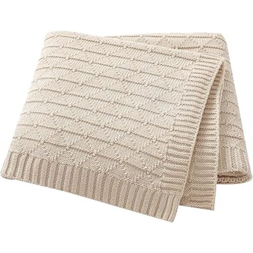 Baby Receiving Blanket for Boys Girls Knit Neutral Swaddle Blankets Soft Lightweight Crib Stroller Blankets for Newborn Infant Toddlers Beige 30 x 40 Inch