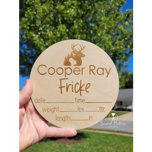 Baby Boy Deer Antler Birth Stats Sign / Boy Nursery Door Hanger / Deer Antlers Hospital Sign Boy / Wood Birth Sign / Turkey Hunting