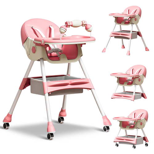 HAOUUCYIN 4-in-1 High Chair Infant Feeder & Toddler Chair, Portable, Pink, 9.48 lbs