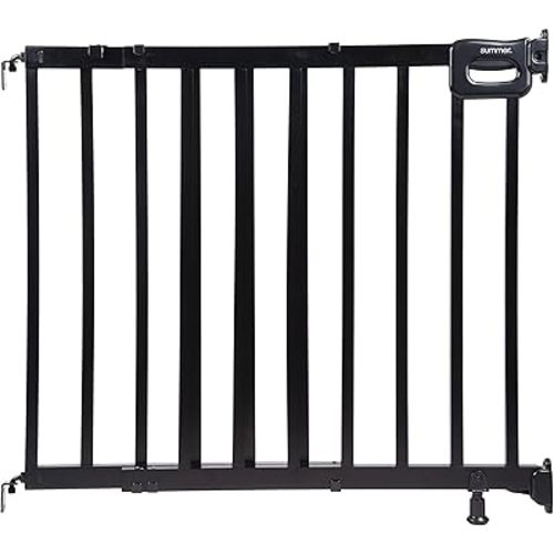 Summer Infant Deluxe Stairway Simple to Secure Safety Pet and Baby Gate,30'-48' Wide, 32' Tall, Install on Wall or Banister in Doorway or Stairway,Hardware Mount, Auto Close Walk-Thru Door-Black Wood