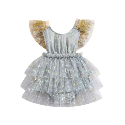 Suealasg Baby Girl Birthday Outfit Newborn Summer Boho Clothes Sleeveless Star Moon Print Romper Dress Infant Photography Clothing 12-18 Months