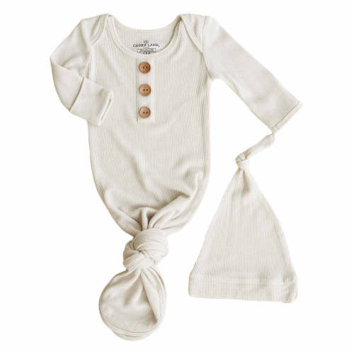 Eggshell Bamboo Waffle Newborn Baby Knot Gown & Hat Set