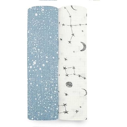 aden + anais Essentials Silky Soft Swaddle Baby Blanket, 100% Bamboo Viscose Muslin Blankets for Girls & Boys, Baby Receiving Swaddles, Ideal Newborn & Infant Swaddling Set, 2 Pack, Cosmic Galaxy