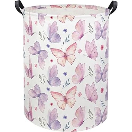 HIYAGON Butterfly Baby Laundry Basket Baby Hamper for Nursery Girl Kids Butterfly Hamper Cute Kids Toys Storage Bin Organizer Butterfly Room Decor for Home(Watercolor Butterfly)