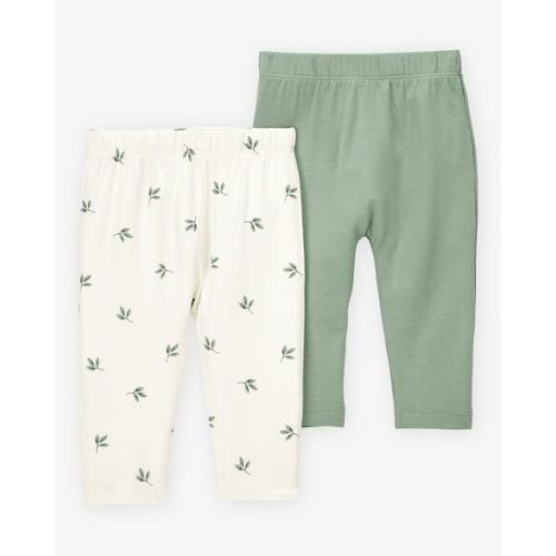 Baby Girl 2-Pack PurelySoft Pull-On Pants - Green/White - Carter's | Carter's