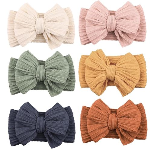 Niceye Handmade Baby Headbands Soft Stretchy Nylon Hair Bands with Bows for Newborn Infant Baby Toddler Girls- Pack of 6 - Blue