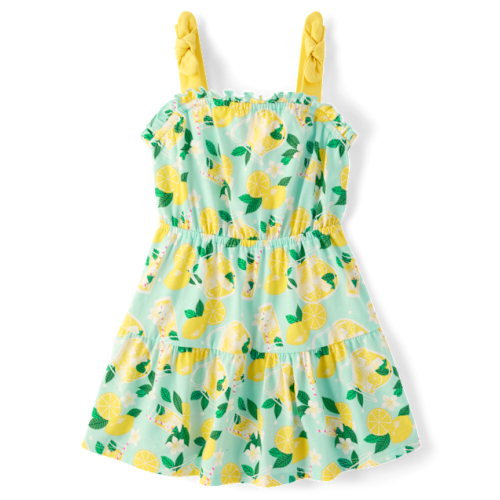Baby And Toddler Girls Print Tiered Tie Shoulder Dress - Aqua