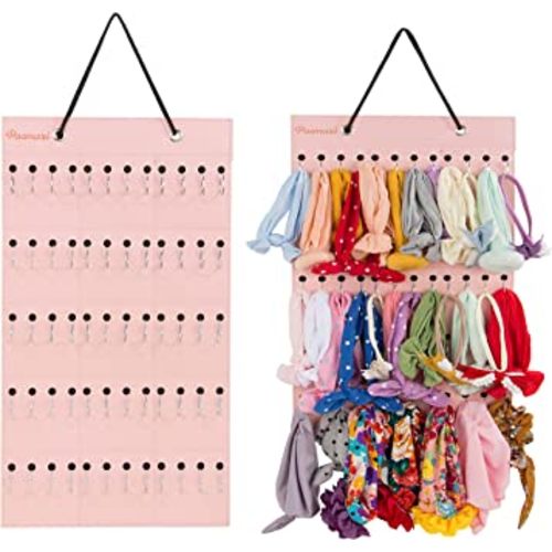 PACMAXI Baby Headband Organizer,Headband Holder for Baby Girl, Large Capacity Hair Bows Clips Hanging Organizer (Pink)